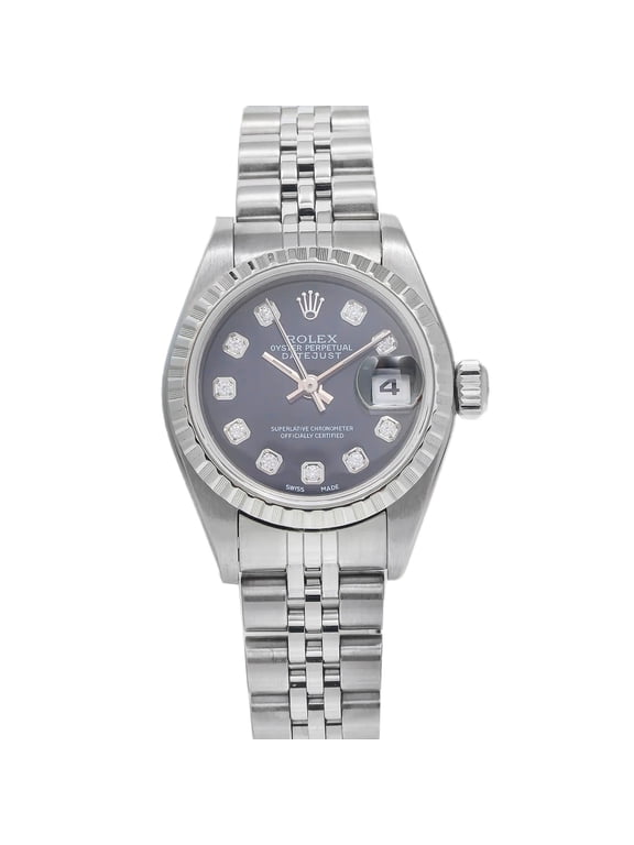 Pre-Owned Rolex Datejust 26MM 79174 Black Diamond Dial Engine Turned Bezel Stainless Steel Jubilee Bracelet