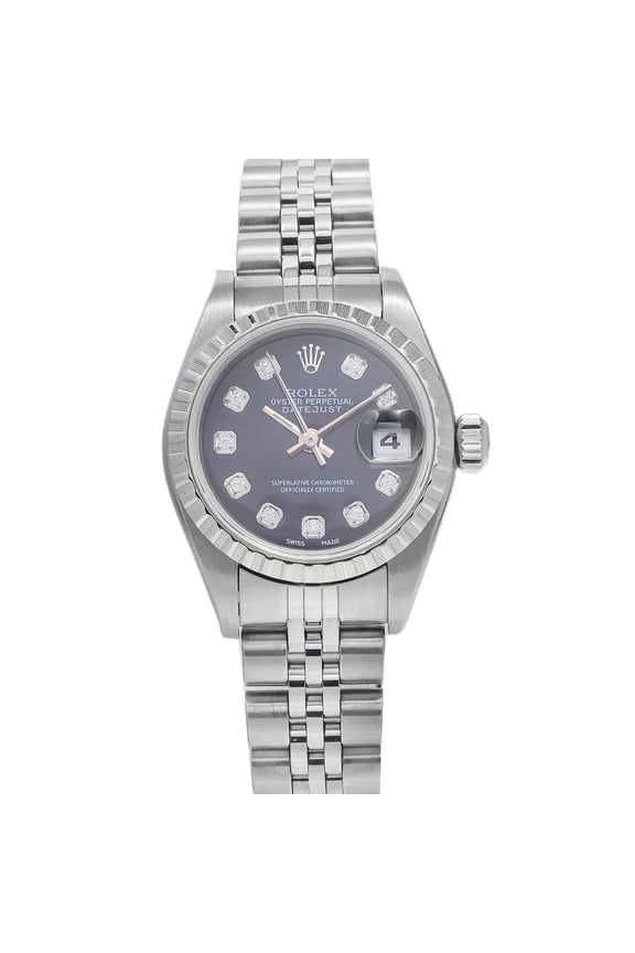 Pre-Owned Rolex Datejust 26MM 79174 Black Diamond Dial Engine Turned Bezel Stainless Steel Jubilee Bracelet