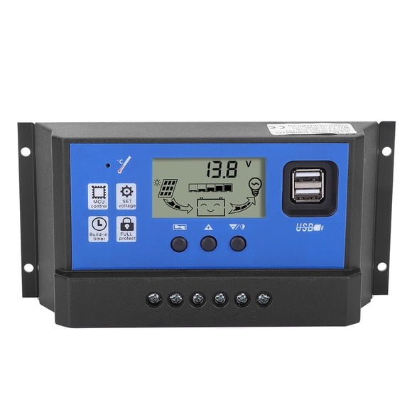 Regulador de carga de batería con panel solar inteligente, pantalla LCD y puerto USB dual, 12/24 VRBL-50A