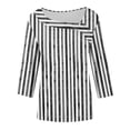 thumbnail image 7 of CLOISE Womens Dressy Blouses Plus Size 3/4 Sleeves T Shirts Loose Striped Asymmetric Neck Pullover Trendy Fall Tops Black XL, 7 of 7