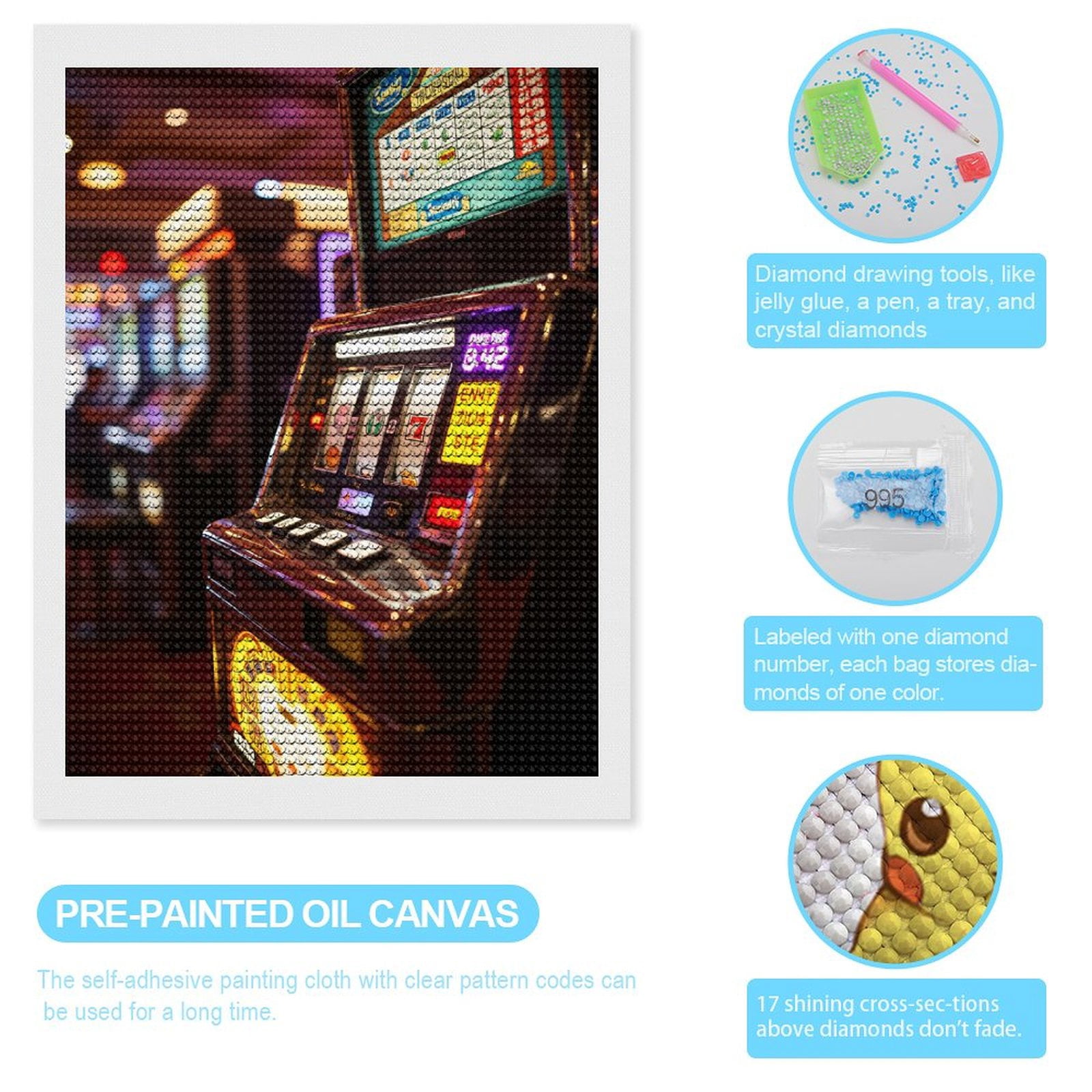 Diamond Art Kits for Adults, Slot Machine Casino Bright Lights 5D Diamond Painting Kits for Adults Beginners, DIY Full Drill Diamond Painting, Gem Art and Crafts 12x16