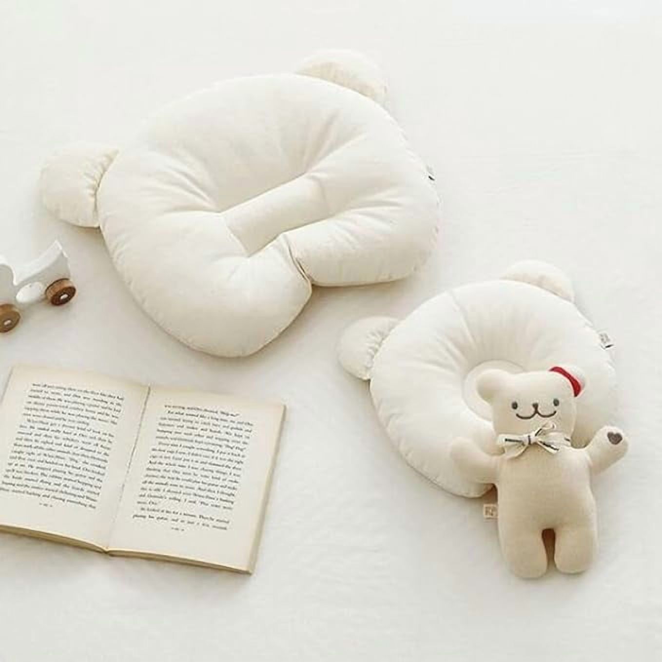 Toddler Pillow Ergonomic Design for Protecting Baby Spine Curve Pure Cotton Flat Pillow Designd Specially for Children-Beige Rabbit