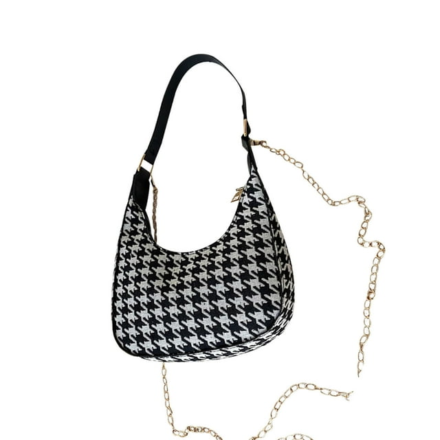 Leather Shoulder Bag for Women the New Korean Version of the Thousand Bird Red Contrast Color Retro Chessboard Stick Underarm Crescent Bag Portable Shoulder Bag for Women