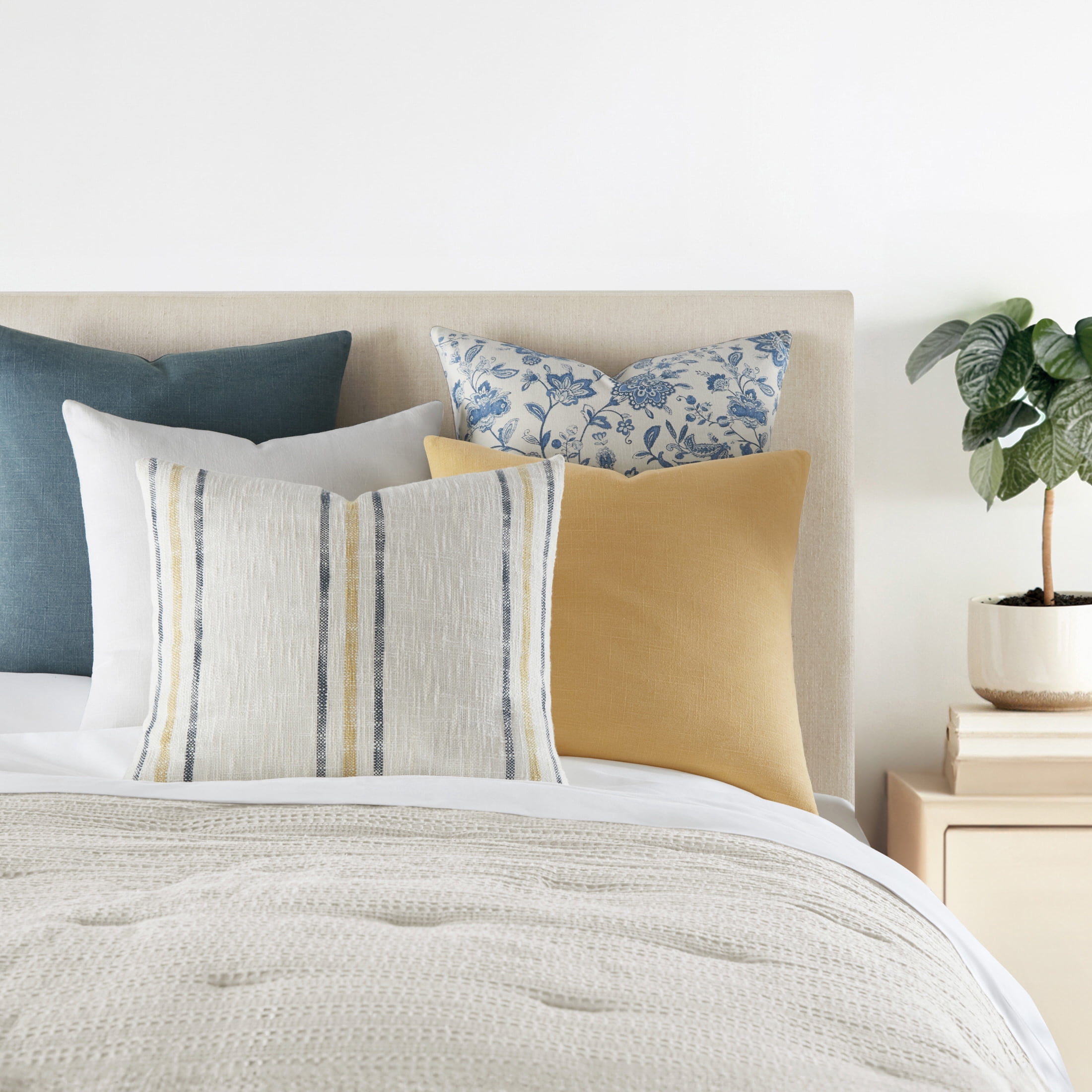 Cotton Slub Textured Throw Pillow in Framed Farmhouse Stripe by Comfort Canopy