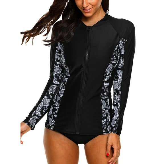 Sociala Women Full Zipper Rashguard Swimwear Long Sleeve Athletic Tops UPF 50