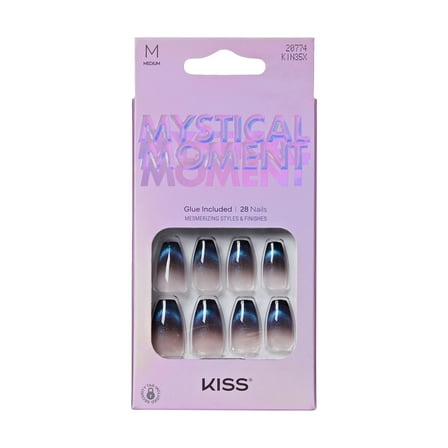 KISS Mystical Moment Press on Nails, Sunset, Black, Medium Coffin, 28 Count