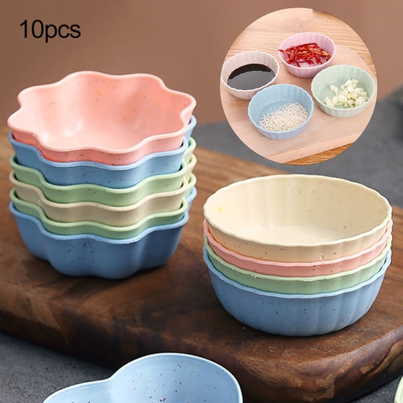Queroig 10Pcs Dipping Dish Smooth Surface Food Grade Reusable Round/Flower Shape Kitchen Dipping Sauce Bowl Household Supplies