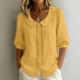 thumbnail image 2 of GERsome Short Sleeve T-Shirts for Women Button Down Summer Comfy Cotton Linen Summer Collared Tops,Yellow,Size XL, 2 of 9