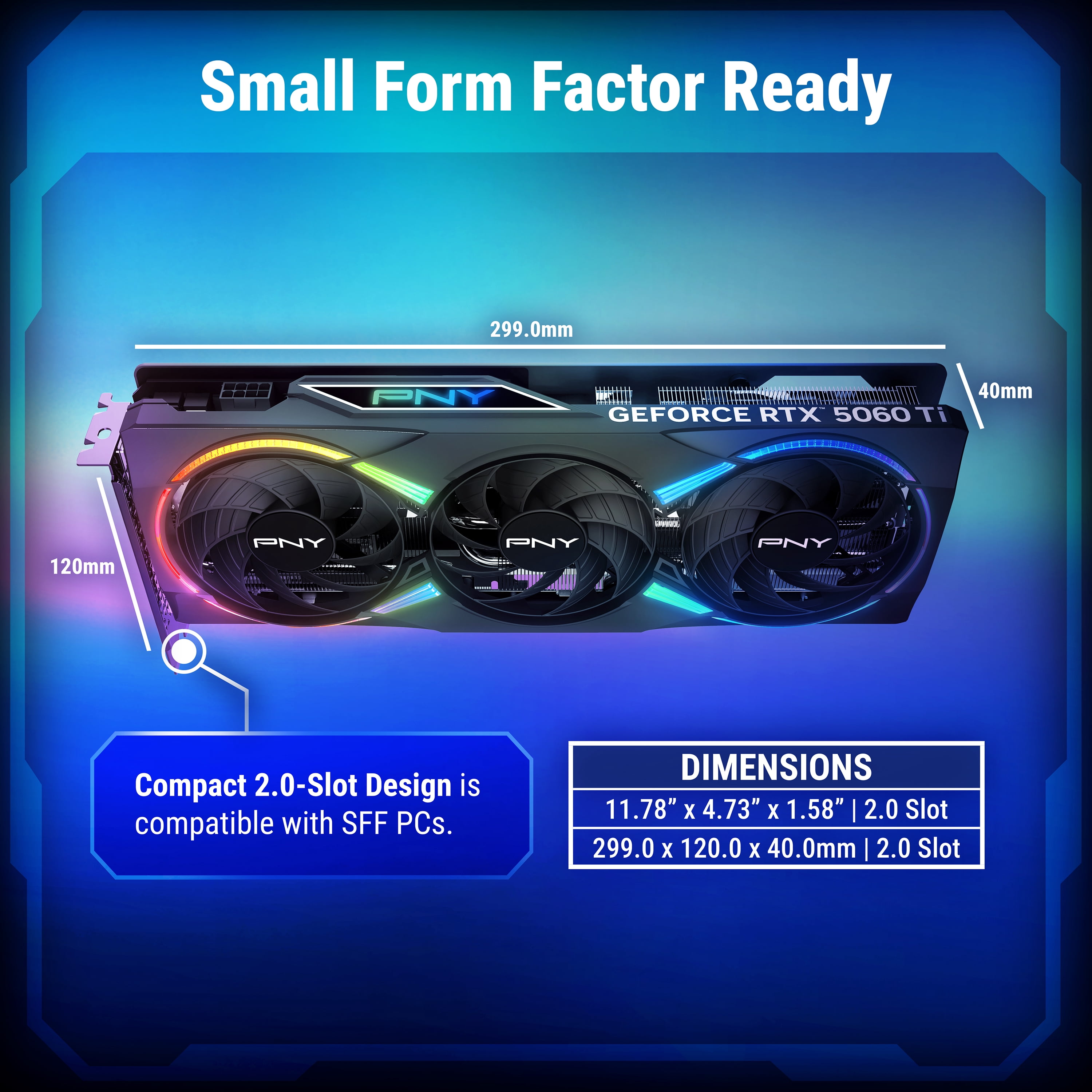 PNY NVIDIA GeForce RTX™ 5060 Ti Epic-X™ ARGB OC Triple Fan, Graphics Card 8GB GDDR7, SFF-Ready