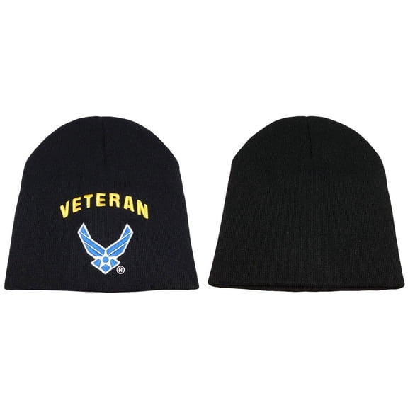 US Air Force Veteran Blue Wings Black Embroidered Acrylic Beanie Cap Hat (KYS)