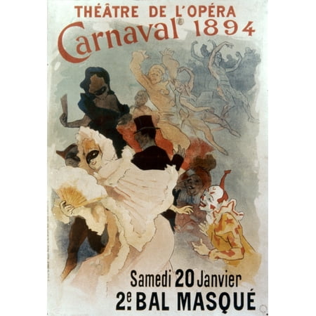 Ball Lithograph - French Masked Ball 1894 Nfrench Lithograph Poster 1894 By Jules Cheret For A Masked Ball At The Theatre De LOpera Paris Rolled Canvas Art - (24 x 36)