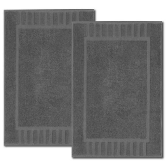 White Classic Luxury Bath Mat Towel Set, Absorbent Cotton Hotel Spa Shower/Bathtub Mats [Not a Bathroom Rug] 22x34, Grey , 2 Pack