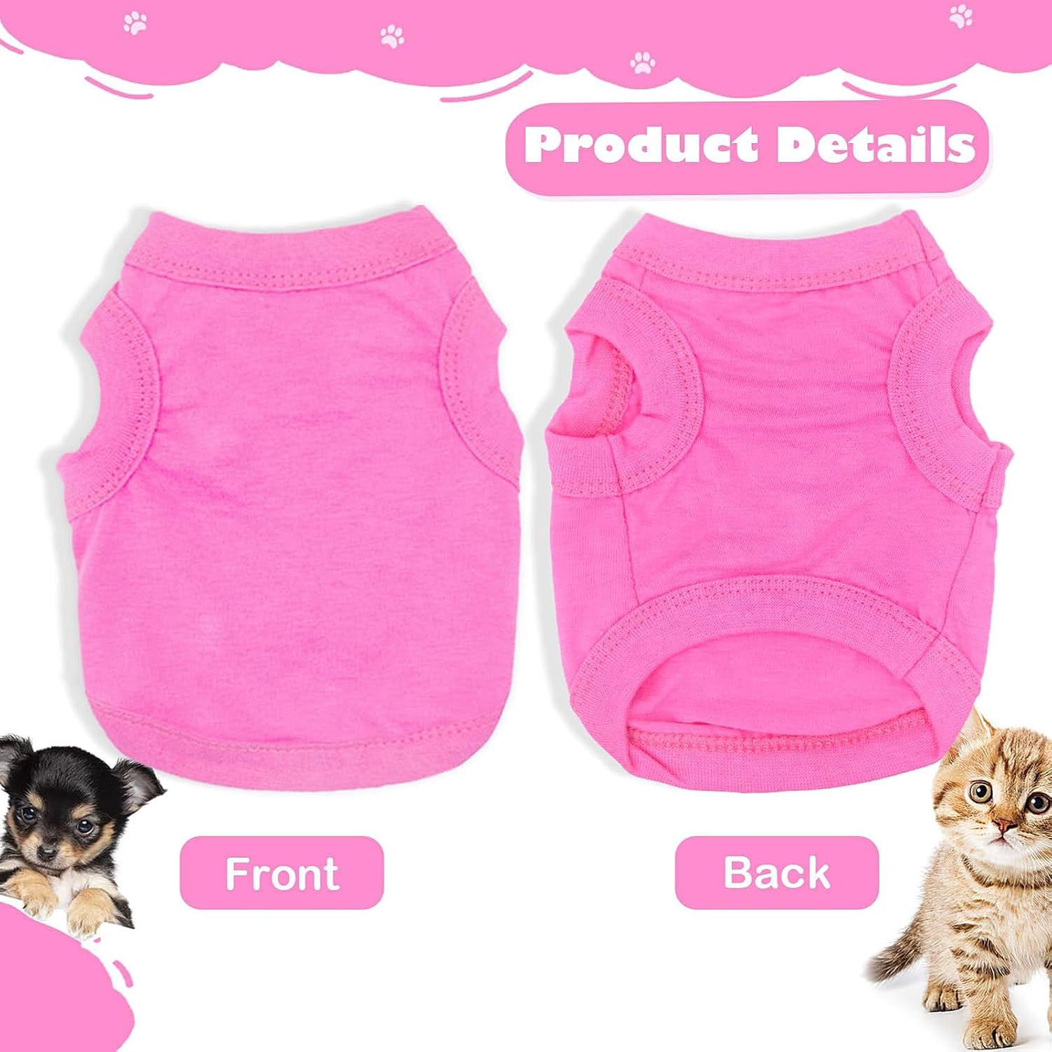 2 Pieces Dog Clothes Spring Summer Puppy Soft Dog Shirt Solid Color Chihuahua Clothes Pet Clothing Cute Cat Clothing XXS~M (Rose,Purple, Medium)