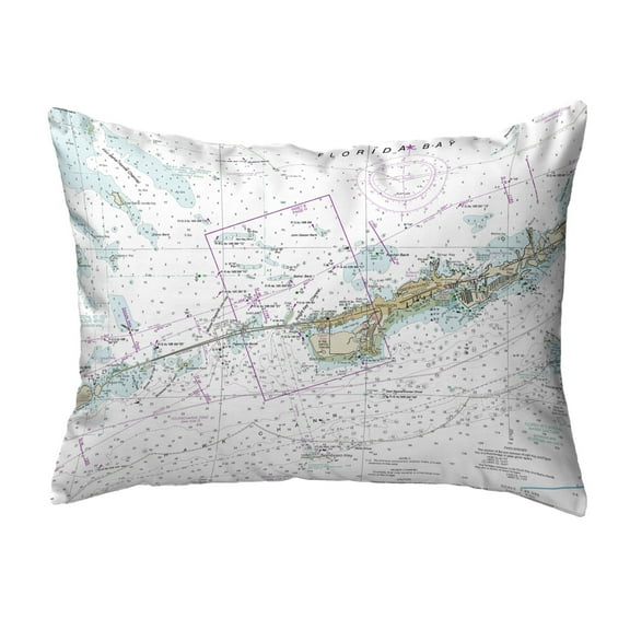 Betsy Drake Interiors Miami to Marathon & Florida Bay, FL Nautical Map Noncorded Indoor/Outdoor Pillow 16x20
