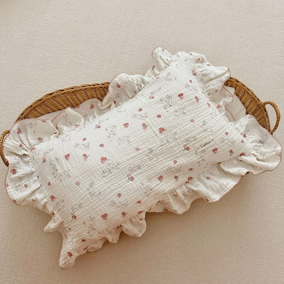 Cute Flower Rabbit Toddler Pillowcase for Girls Boys Soft Breathable Muslin Cotton Kids Pillow Covers, Animal Themed Small Pillow Case for Crib/Toddler Bed, 12"x20", Envelope Closure