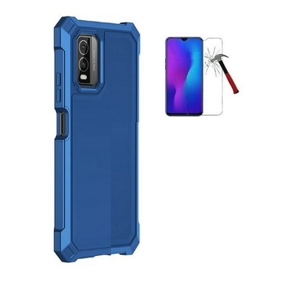Phone Case for Nokia C210, Full Body TPU Cover Case Tempered Glass (Blue)