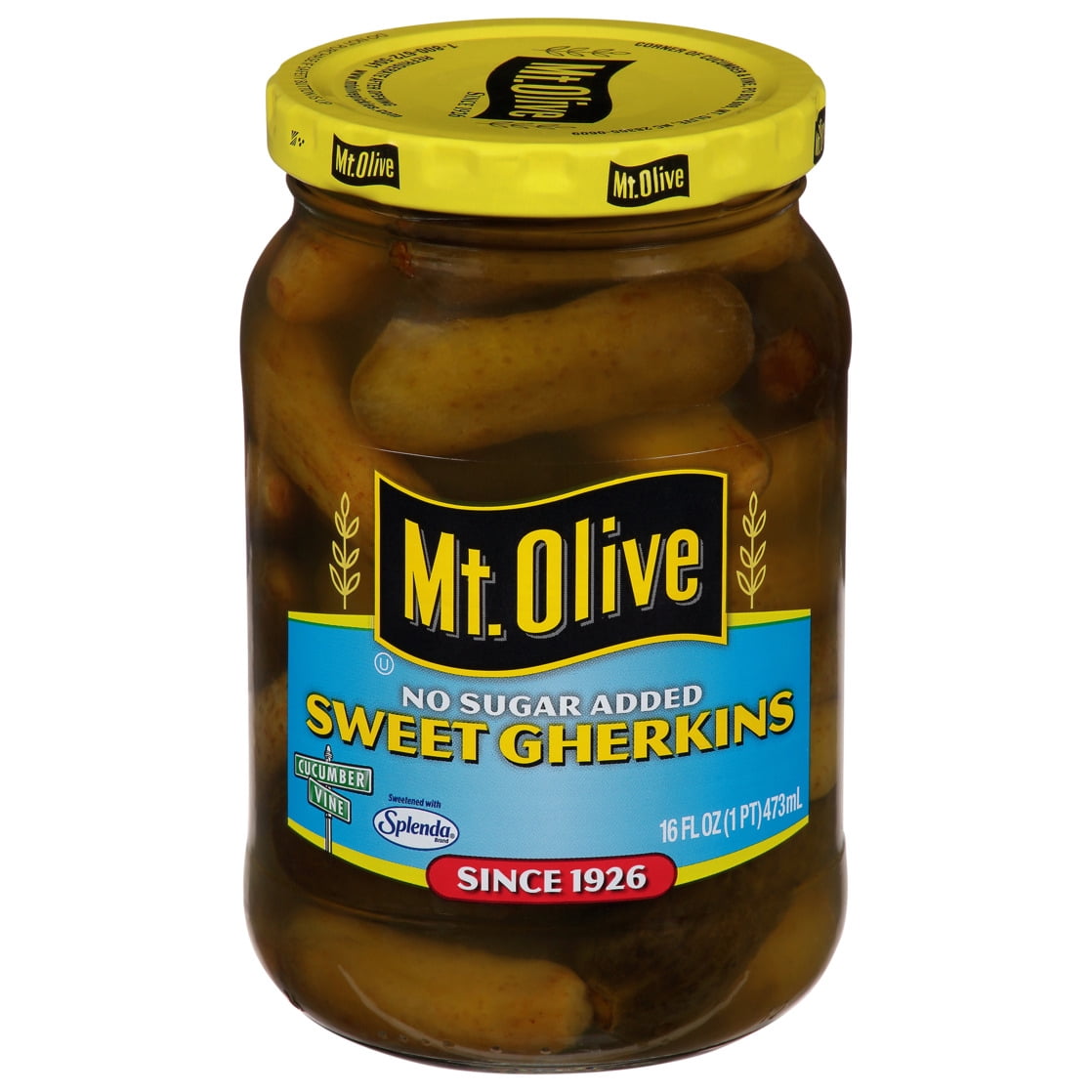 (6 pack) Mt. Olive No Sugar Added Sweet Gherkin Pickles , 16 fl oz Jar