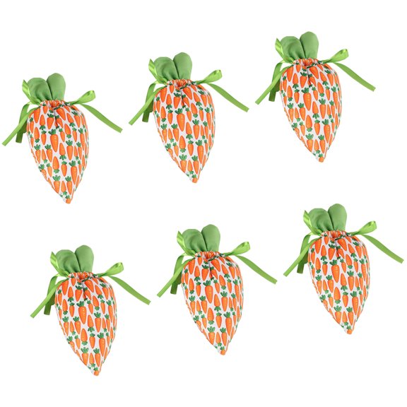 6Pcs Easter Carrot Shape Fabric Drawstring Candy Pouches for Party Treats and Wrapping