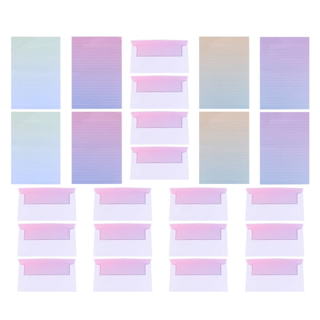 KAKOWELY 24pcs Creative Envelopes and Letter Papers Lovely Gradient Color Writing Stationery Envelope Set for School Office (8pcs Envelopes, 16pcs Letter Paper),8.27"X5.63"X0.04"