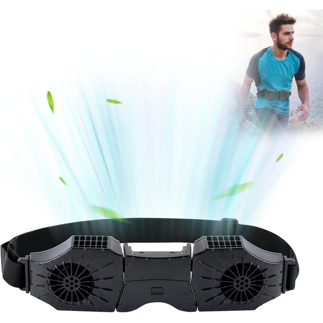 Ventilador portátil con clip para la cintura y cinturón ajustable, 2 salidas de aire, 8000 mAh, para debajo de la camisa, 3 velocidades, 5-12 horas de tiempo de funcionamiento