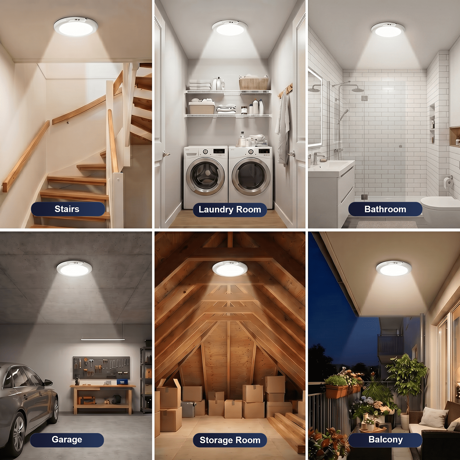4Pack Wireless LED Ceiling Light, Rechargeable Ceiling Light whit Motion Sensor Support 3 Color Temp for Storage Room, Garage, Bathroom, Stairs, Doorway