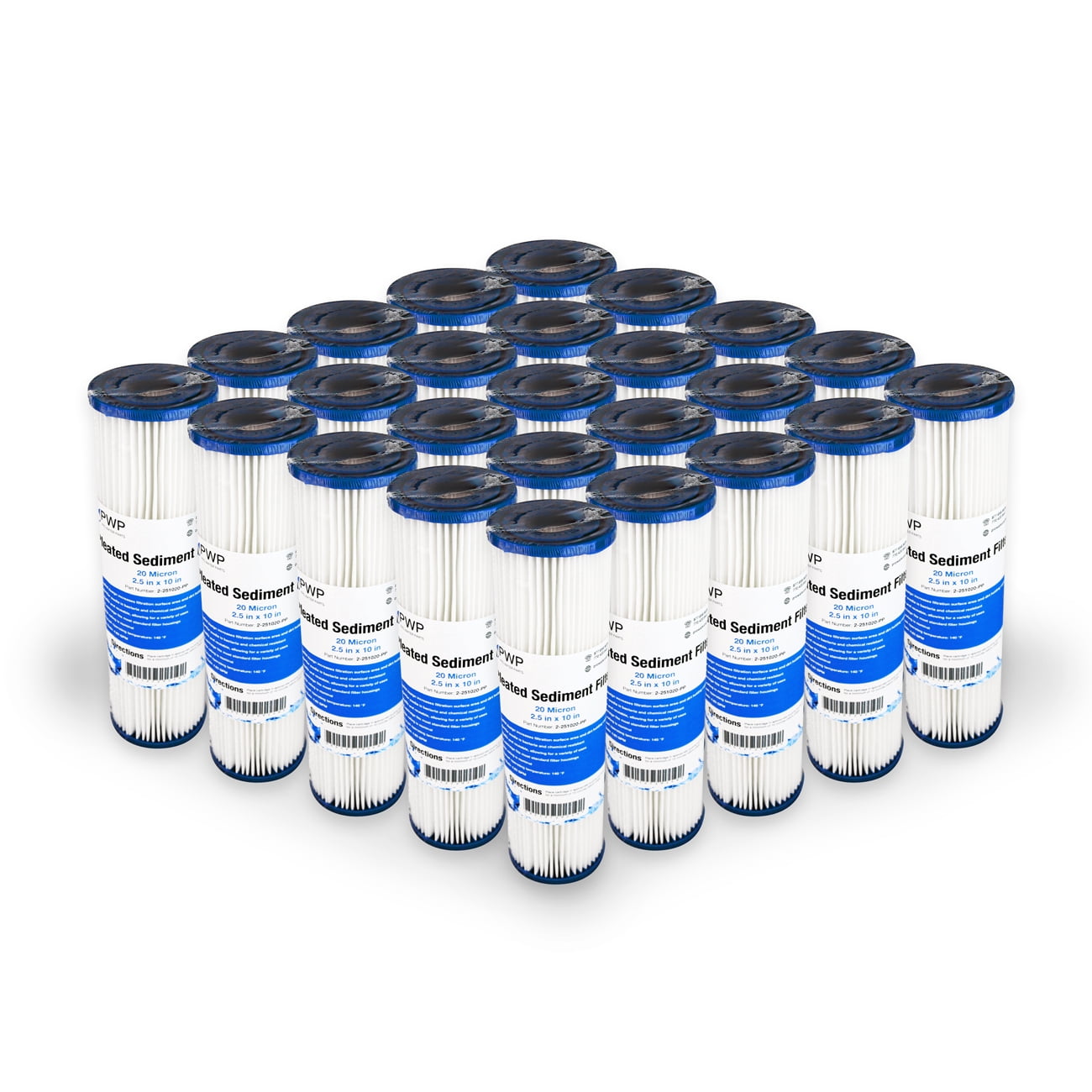 Pleated Poly Sediment Water Filter Cartridge 10x2.5" 20 Micron 25 Pack