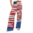 thumbnail image 2 of Brnmxoke Women Summer High Waisted Cotton Linen Palazzo Pants Patriotic American flag Print Wide Leg Long Lounge Pant Trousers with Pocket, 2 of 5