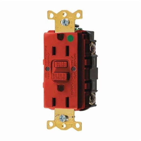 Hubbell Wiring Device-Kellems GFCI Receptacle, 15A, 125VAC, 5-15R, Red GFR82R