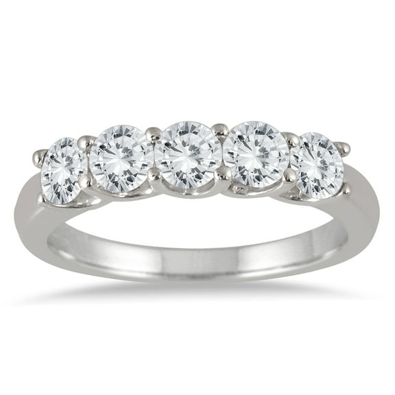 SZUL Women's 1 Carat TW Five Stone Diamond Wedding Band in 14K White Gold (J-K-L Color, I2-I3 Clarity)