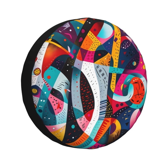 Fuzoiu Abstract Jazz Instrumental Print Universal Spare Tire Cover with Buckle Strap, Waterproof Wheel Covers for Jeep, Trailer, RV, Truck and All Car-14 inch