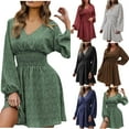 thumbnail image 4 of Nxznwn Women's Floral Boho Dress Fall Casual Long Sleeve Dresses V Neck Smocked Elastic Waist A-Line Swing Midi Dress, 4 of 4