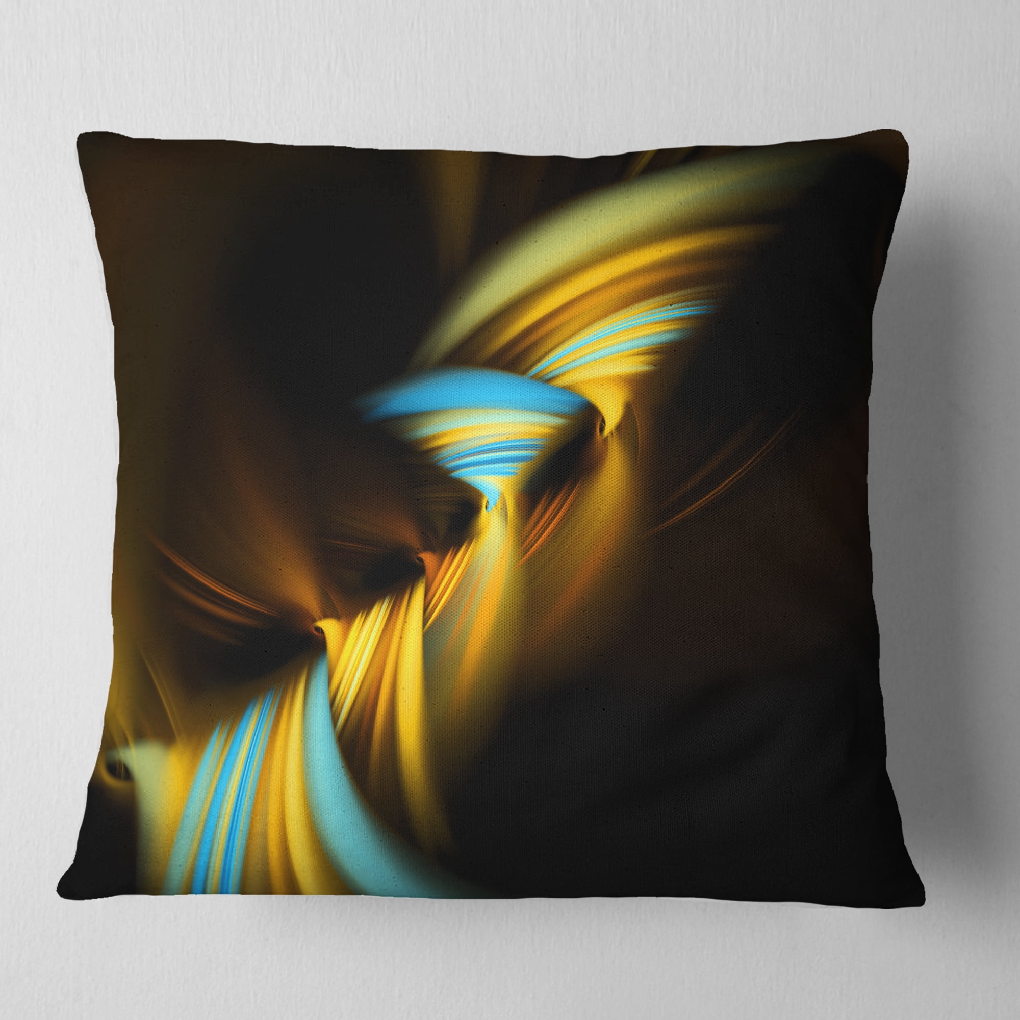 Designart Fractal 3D Layers Yellow Blue - Contemporary Throw Pillow - 18x18