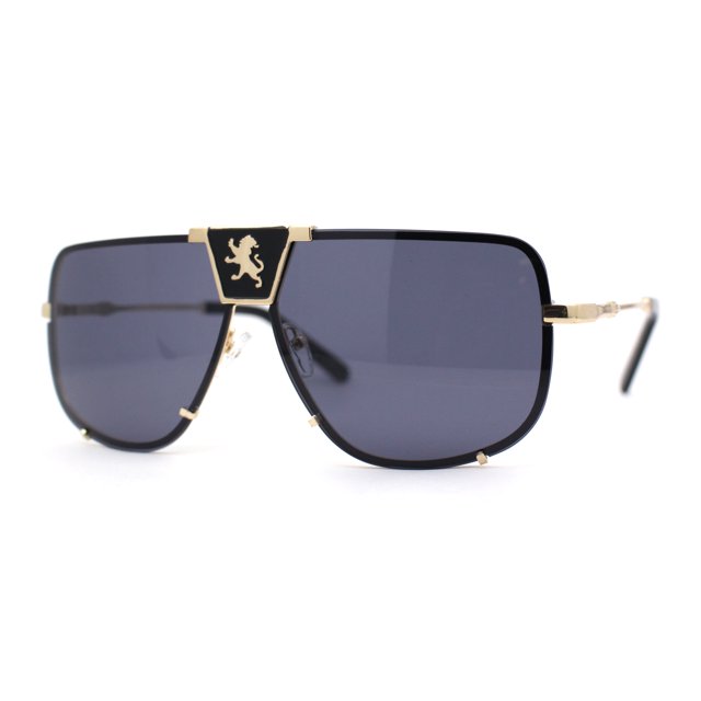 Mobster Flat Top Rimless Luxury Sport Fashion Racer Sunglasses Gold Black