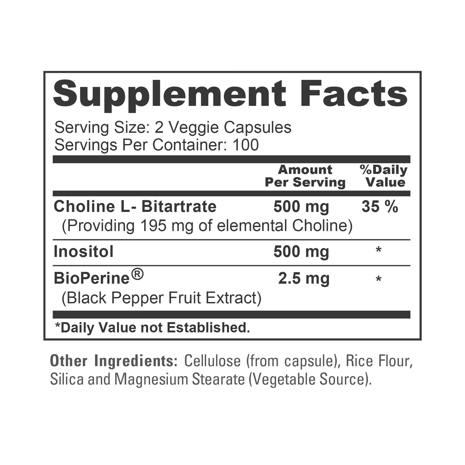 NusaPure Choline & Inositol 1000mg - 200 Veggie Caps (100% Vegetarian, Non-GMO)