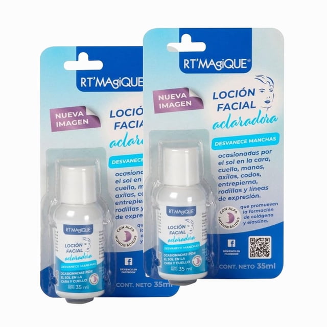 RT MAGIQUE | Loción Aclarante 2 piezas | Aclarador de piel | Despigmentante facial con Ácido Láctico y Glicólico | Uso Nocturno | Quita manchas para piel po