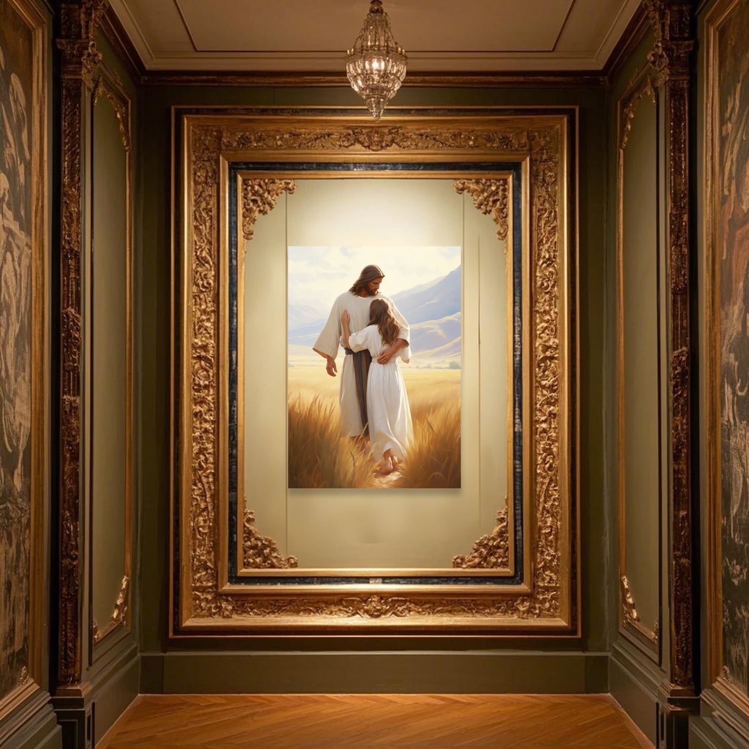 Framed Jesus Canvas Wall Art Jesus Embracing Woman Safe in His Arms Wall Decor Picture Christian Paintings Prints Jesus Christ Poster for Bedroom Living Room Dining Room Home Decoration