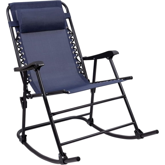 Bilot Patio Rocking Chair Outdoor Wide Recliner Portable Lounge Chair Folding with Headrest for Camping Fishing Beach Poolside(Blue)