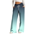 thumbnail image 2 of Cagogo Women Plus Size Wide Leg Flowy Pants with Pockets Tie Dye Casual Loungewear Long Drawstring Trousers Party Beach Vacation, Green L, 2 of 6