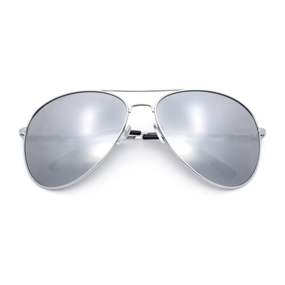 SA106 Airforce Mens Oversize Classic Officer Metal Rim Aviator Sunglasses / Silver Frame - Silver Mirror Lens