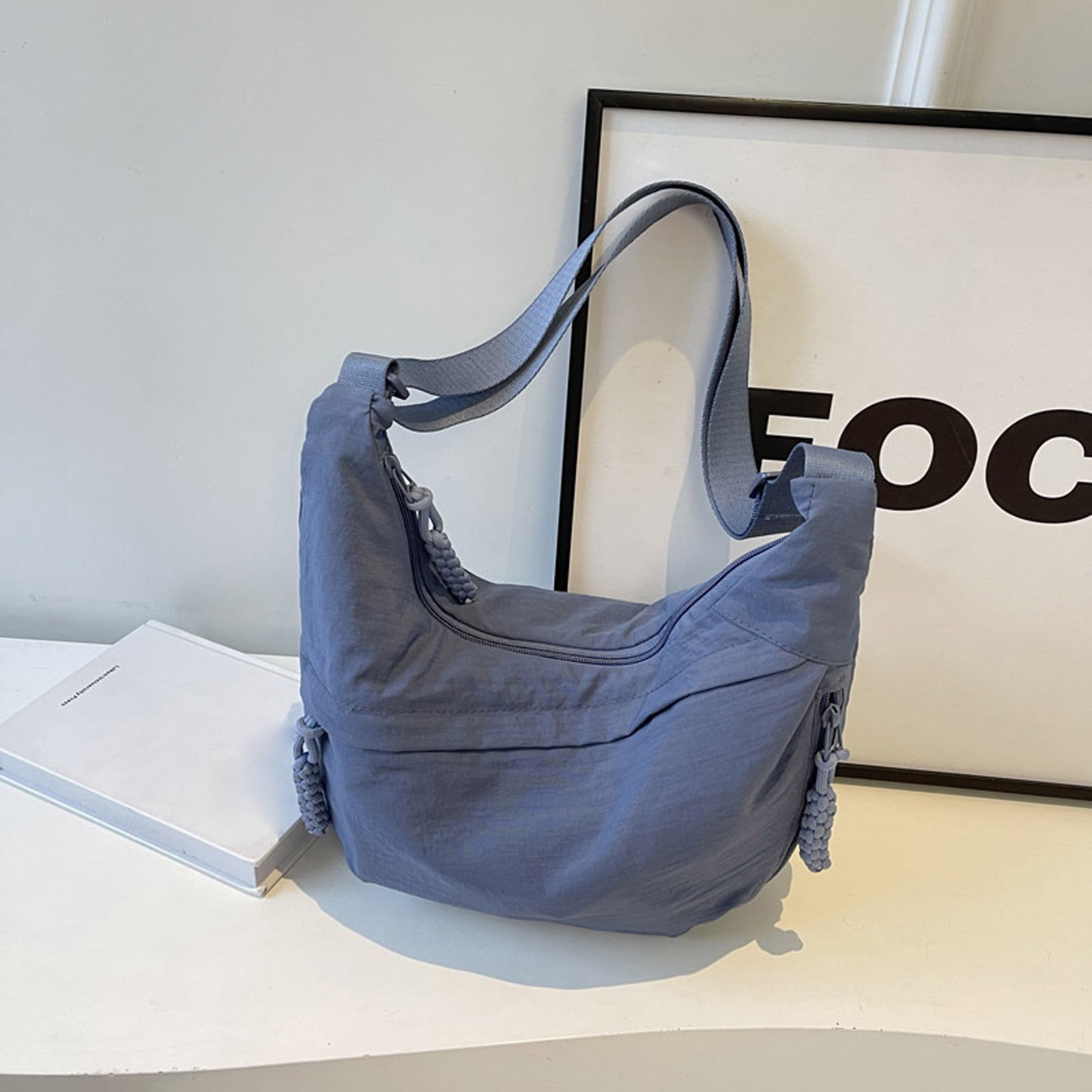 Rest&Recreation☆COTTON SHOULDER BAG (3color) Blukids Hobo Bag for Women Men Students Crescent Shoulder