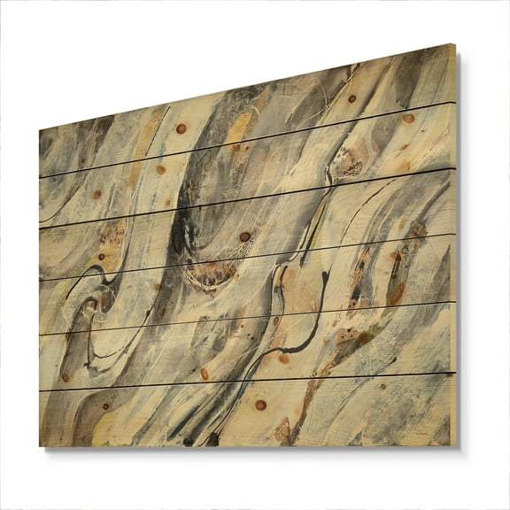 Designart 'Glam Golden Falls' Modern & Contemporary Print on Natural Pine Wood