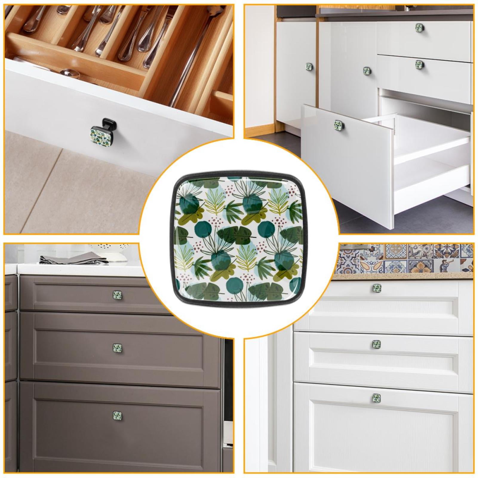 4 Pcs Cabinet Handle Drawer Pulls Plant Leaves Pattern Knobs with Screws Square Furniture Office Cabinet Knob Decoration