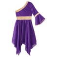 thumbnail image 4 of Alvivi Robe de Danse Liturgique de Louange pour Filles, Métallique, une Épaule, Manche Évasée, Robe d'Église, Performance sur Scène, Violet, 10, 4 of 5