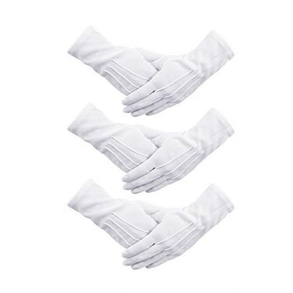 senkary 3 pairs white nylon cotton gloves band costume formal dress parade inspection gloves for women men