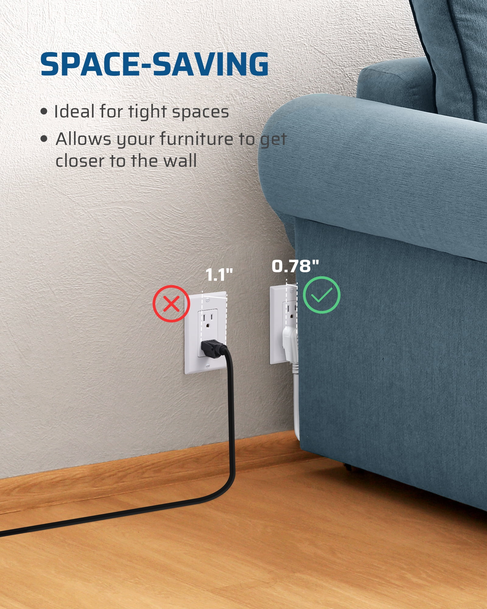 DEWENWILS 3 Outlet Extension Cord with Flat Plug, 20 FT 16/3 Awg Grounded Power Cable for Indoor Use, SPT-3 Cord, White, ETL Listed, 2 Pack