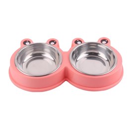 Comedero Para Perros/Gatos - Set De 2 Cuencos De Acero Inoxidable 860 Ml, Base Antideslizante Rosa, Incluye Cepillo De Baño Con Dispensador