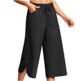 thumbnail image 2 of ameIAEA Womens Wide Leg Capri Pants Elastic Waist Drawstring Cropped Trousers with Pockets, 2 of 7