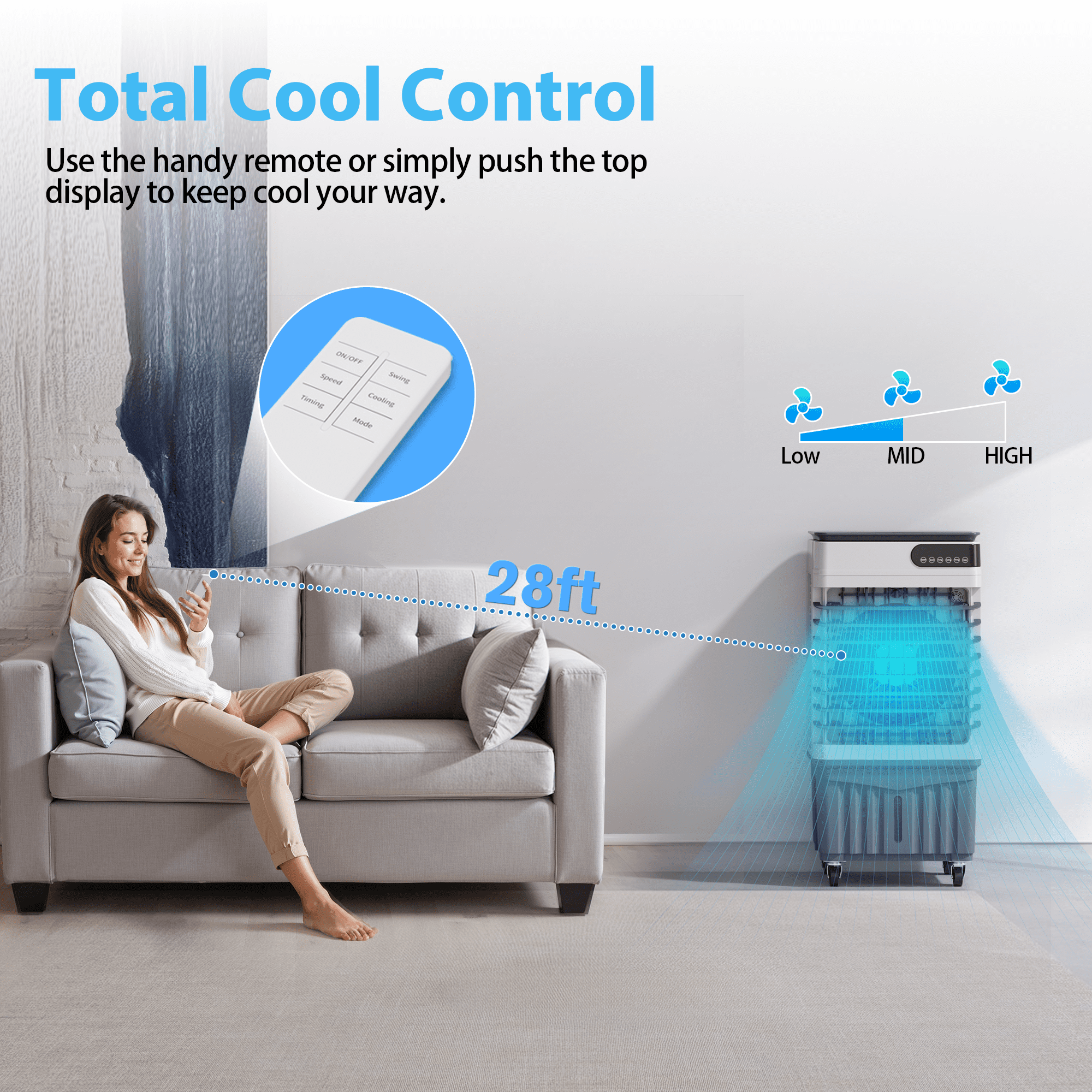 UrbanSync Evaporative Air Cooler, 3d Cooling, 8 Gallon Tank, 3 Speeds, 12 Hour Timer, 4 Ice Boxes, Indoor or Outdoor Use