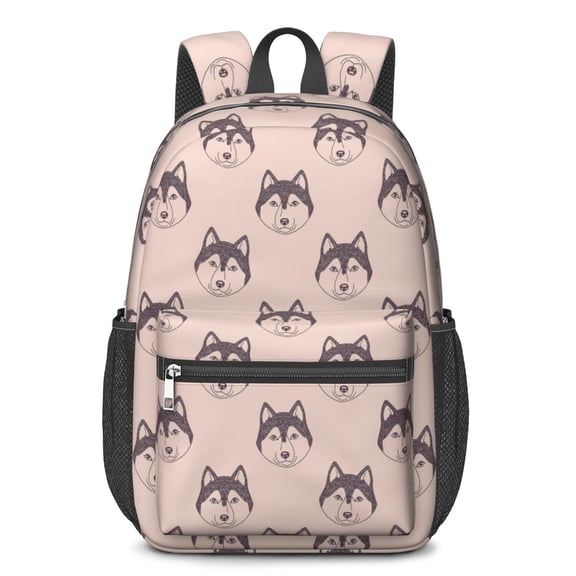 Husky Head Pink Pattern 17" School Backpacks for Teens,Waterproof Oxford Fabric,S-Shape Padded Straps for School,Travel,Hiking,Camping