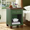 thumbnail image 2 of Farmhouse Night Stand Set of 2, Rustic Wood Nightstand with 1 Drawer, Bedside Table with Open Shelf for Bed Room, End Table for Living Room, Green, 2 of 16